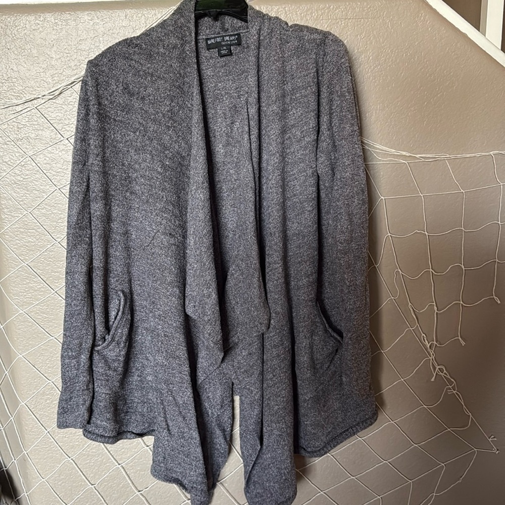 Barefoot Dreams Elegant Tan Women's Sweater, waterfall draping